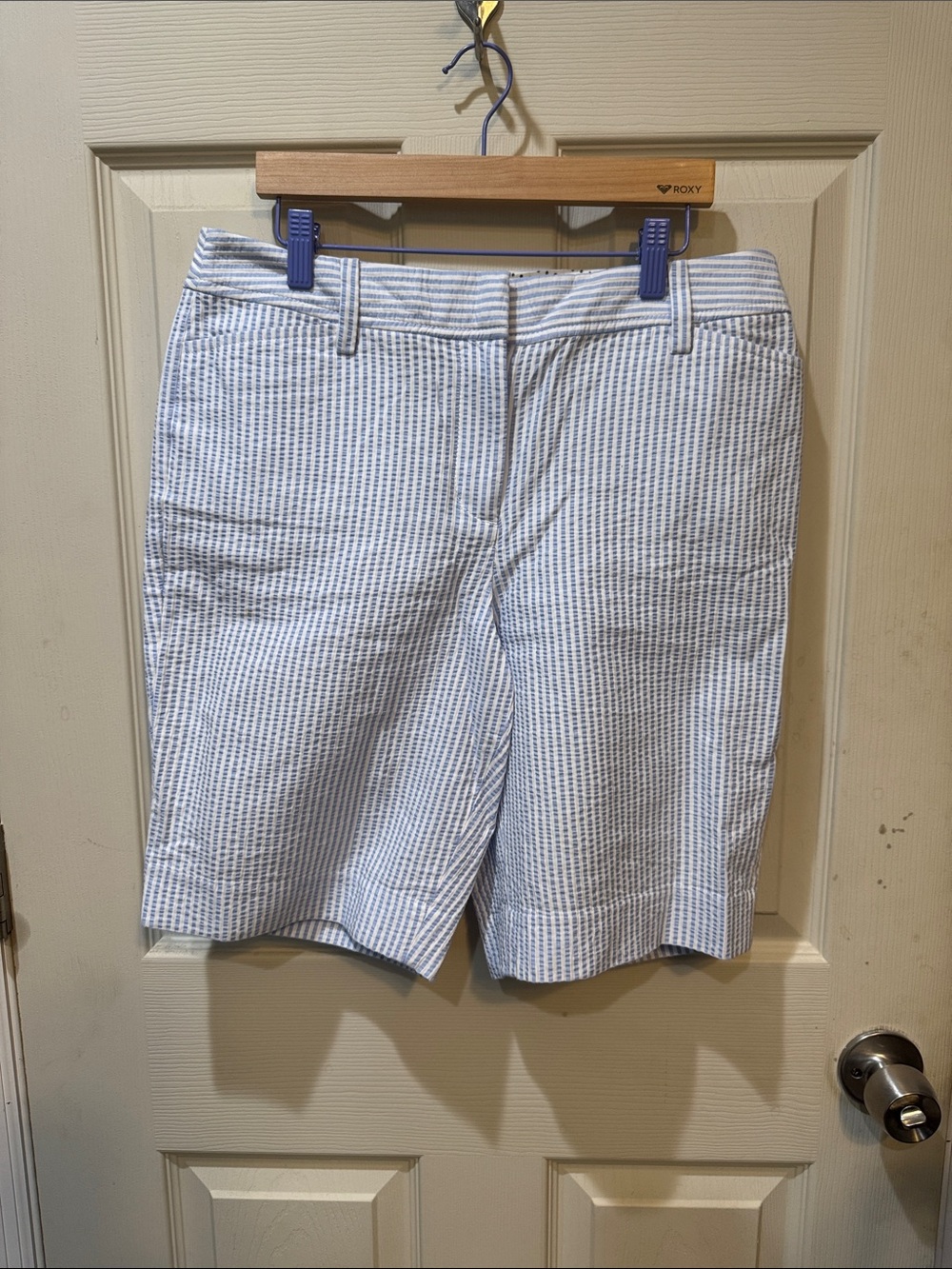Talbots White and Blue Seersucker Bermuda Shorts